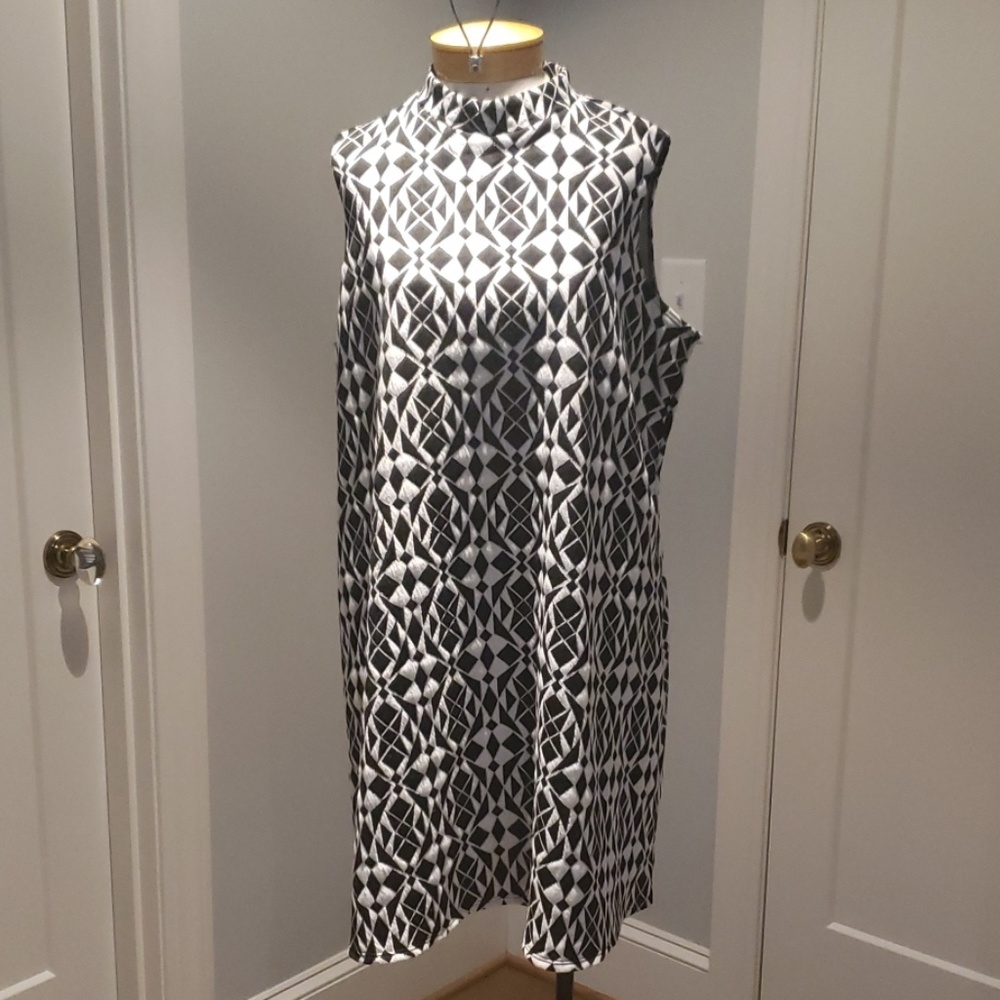 Black & White Graphic Print Mock Neck Dress/Tunic